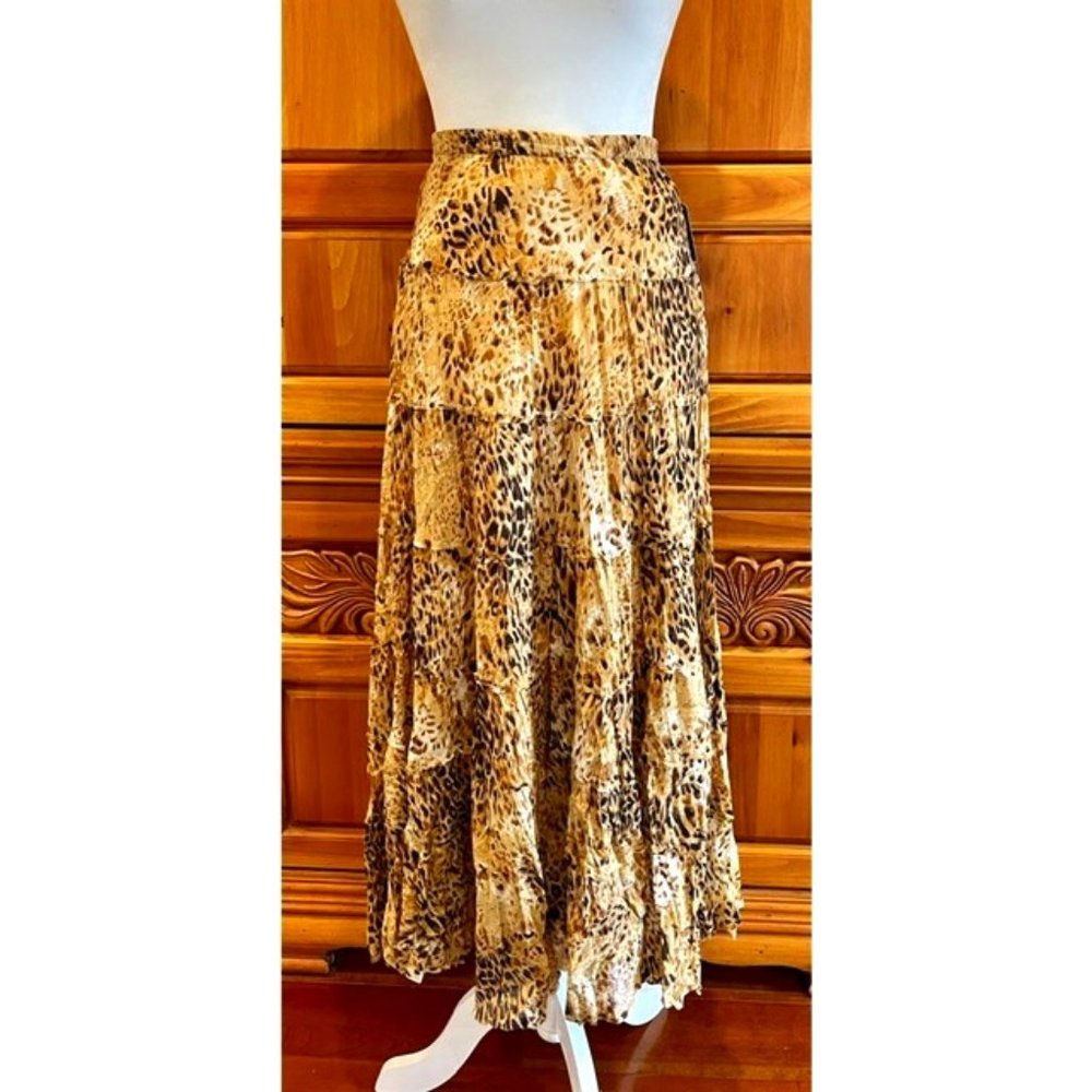 I.N.C. Tiered Maxi Skirt - Animal Print - Brown/Gold - Size M